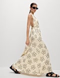 Linen Rich Floral Halter Neck Maxi Dress