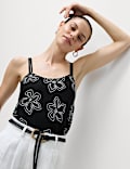 Linen Rich Floral Embellished Cami Top