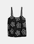 Linen Rich Floral Embellished Cami Top