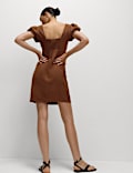 Linen Rich Puff Sleeve Mini Shift Dress