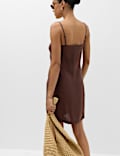 Square Neck Mini Shift Dress with Linen