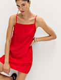 Square Neck Mini Shift Dress with Linen