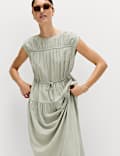 Ruched Maxi Waisted Dress with Linen