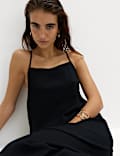 Square Neck Lace Insert Maxi Shift Dress with Linen