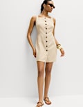 Linnenrijke, rechte mini-jurk met knoopsluiting