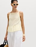 Linen Rich Square Neck Lace Insert Top
