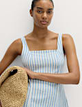 Linen Rich Striped Mini Shift Dress