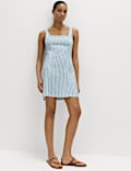 Linen Rich Striped Mini Shift Dress