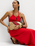 Linen Rich Halter Neck Maxi Dress