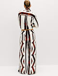 Linen Rich Geometric Drawstring Beach Trousers