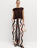Linen Rich Geometric Drawstring Beach Trousers