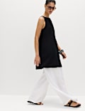 Linen Rich Scoop Neck Mini Swing Dress