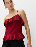 Linen Cotton Blend Ruffle Cami Top
