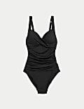 Maillot de bain ampliforme, plongeant à motif ruché, effet ventre plat 360