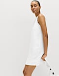 Linen Rich Scallop Mini Shift Dress