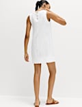 Linen Rich Scallop Mini Shift Dress