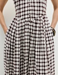 Linen Rich Printed Scoop Neck Corset Dress