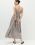 Linen Rich Printed Scoop Neck Corset Dress