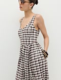 Linen Rich Printed Scoop Neck Corset Dress