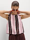 Linen Rich Striped High Neck Vest Top