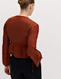 Pure Linen V-Neck Peplum Top