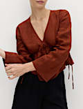 Pure Linen V-Neck Peplum Top