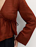 Pure Linen V-Neck Peplum Top