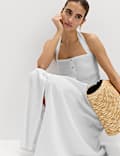 Maxi-Strandkleid mit hohem Leinenanteil und Neckholder