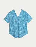 Blusa sin botones estampada de corte informal 100&nbsp;% lino