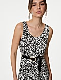 Vestido estilo combinación de punto estampado por la rodilla