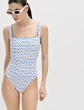 Printed Padded Wide Strap Square Neck Swimsuit