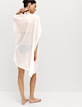 Robe caftan coupe courte en coton brod&eacute;