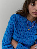 Cable Knit Funnel Neck Jumper with Wool