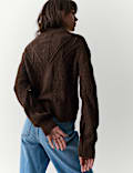 Cotton Blend Pointelle Bomber Cardigan with Wool