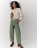 Pure Cotton Twill Studded Barrel Trousers