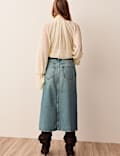 Denim Split Front Midi Straight Skirt