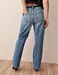 Distressed Mid Rise Straight Leg Jean