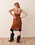 Jacquard Asymmetric Hem Knee Length Slip Dress