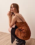 Jacquard Asymmetric Hem Knee Length Slip Dress