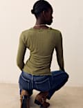 Lace Trim Pointelle Long Sleeve Top