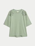 Pure Cotton Studded Western Crew Neck T-Shirt