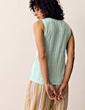 Textured Jersey Scoop Neck Vest with Linen