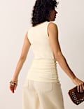 Cotton Rich Ribbed Ruched Cowl Neck Vest