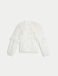 Blouse met strikhals, pofmouwen, ruches en structuur