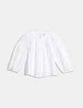Pure Cotton Blouson Sleeve Popover Blouse