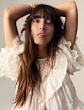 Pure Cotton Round Neck Ruffle Blouse