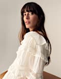 Pure Cotton Round Neck Ruffle Blouse