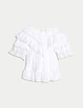 Pure Cotton Round Neck Ruffle Blouse