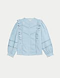 Pure Cotton Embroidered Ruffle Shirt