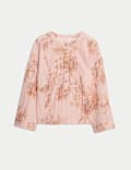 Printed Crew Neck Oversized Popover Blouse